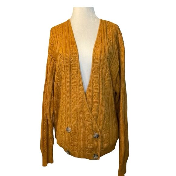 Jones New York Cable Knit Cardigan Sweater Pumpkin Orange Double Breasted L - Picture 1 of 6